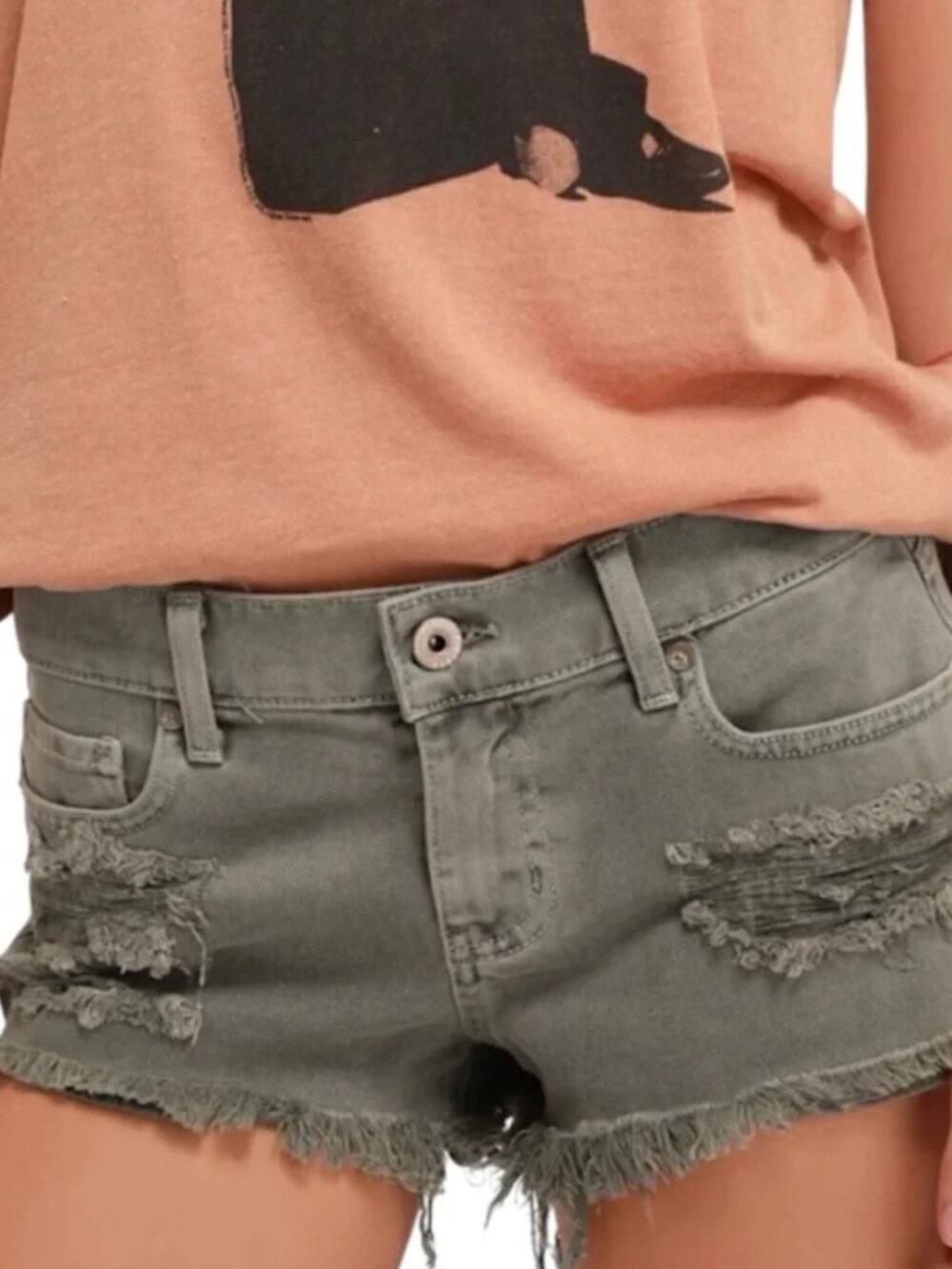 Pistola Low-Rise Sage Green Distressed Denim Cutoff Shorts Size 24